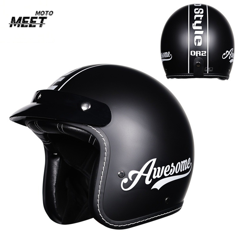 Vintage Open Face Retro Helmet - Casque de moto rétro unisexe 3/4