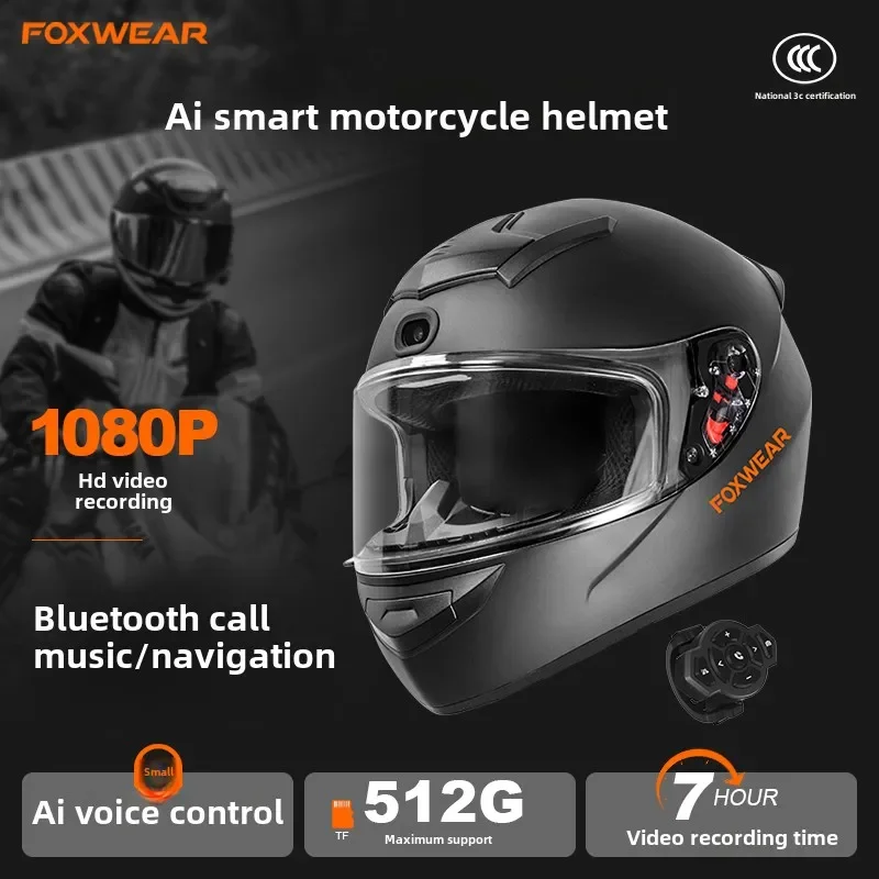Full Face Motorcycle Helmet With Bluetooth - Casque de moto Intelligence AI avec