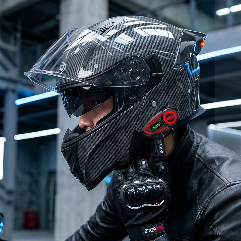 Full Face Motorcycle Helmet With Bluetooth - Casques de moto en matériau ABS,