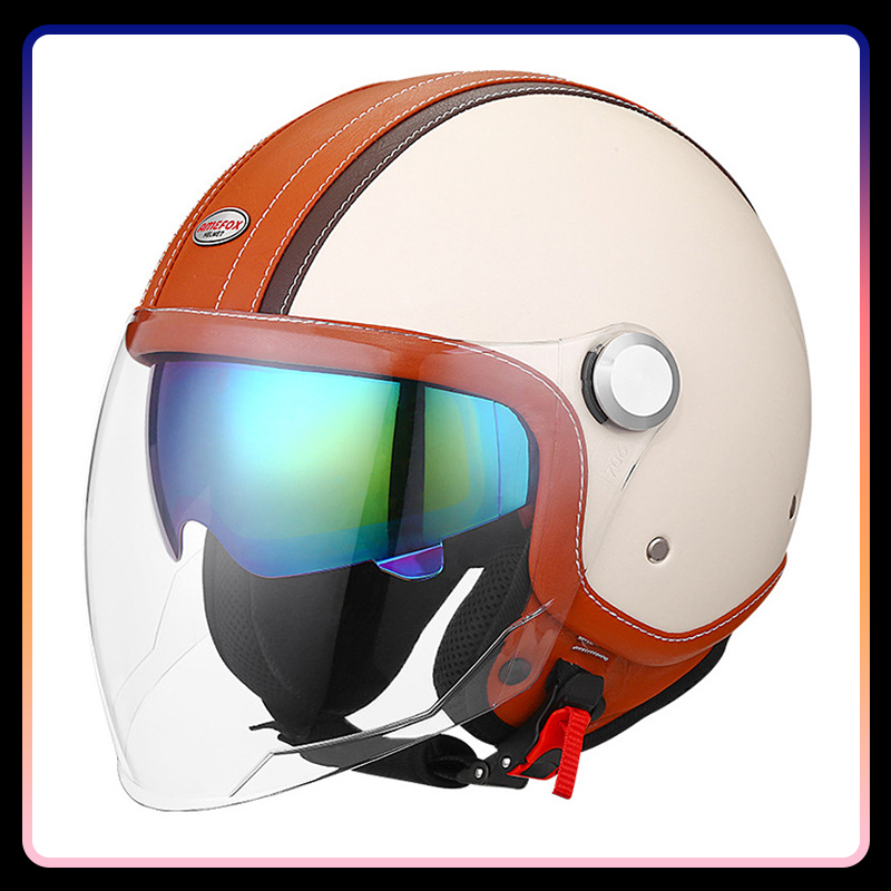 Casque de Moto en cuir à visag - Vintage Open Face Retro Helmet avis et prix